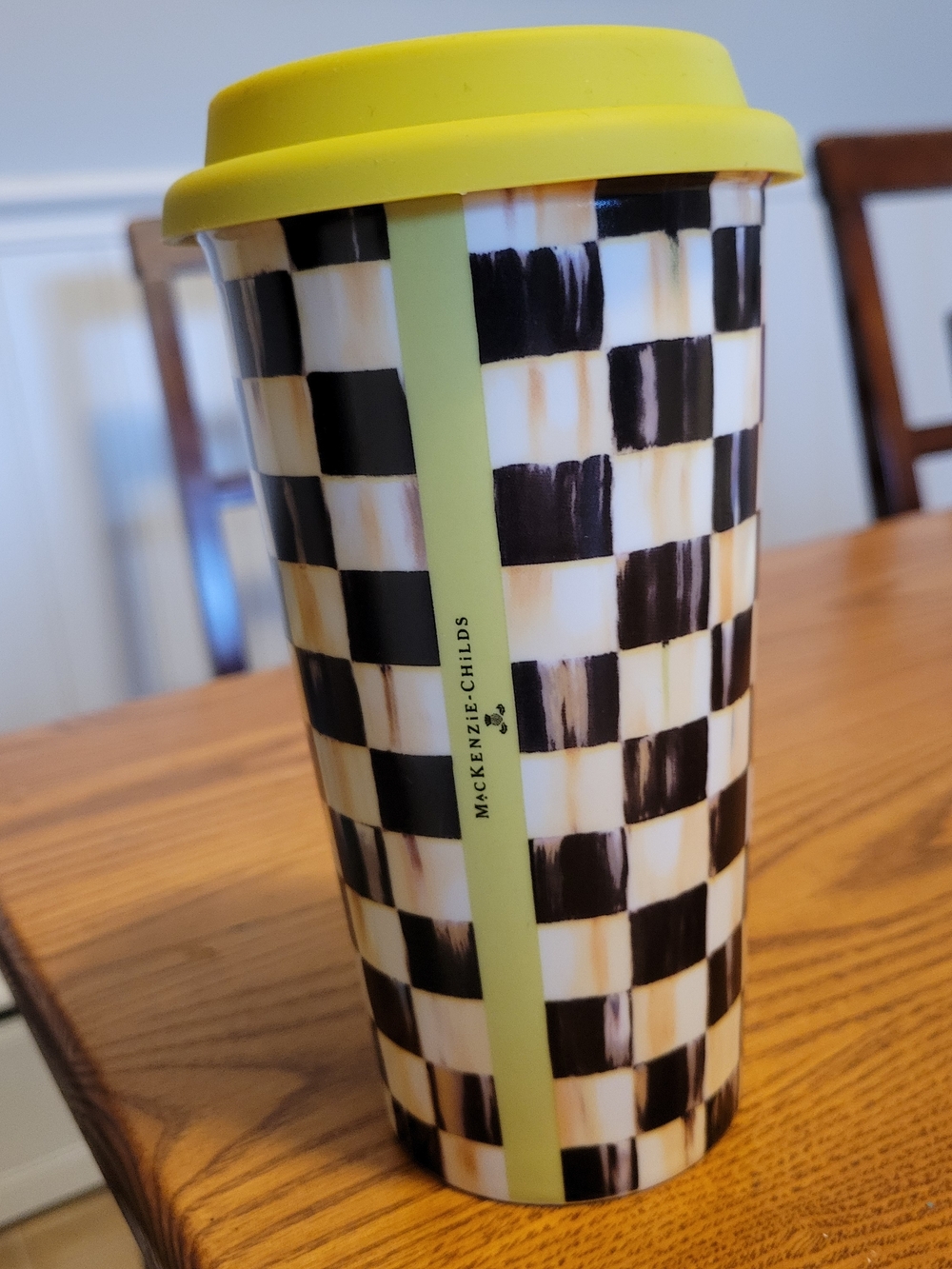 Mackenzie-Childs Courtly  Check Travel Mug with Lime Lid